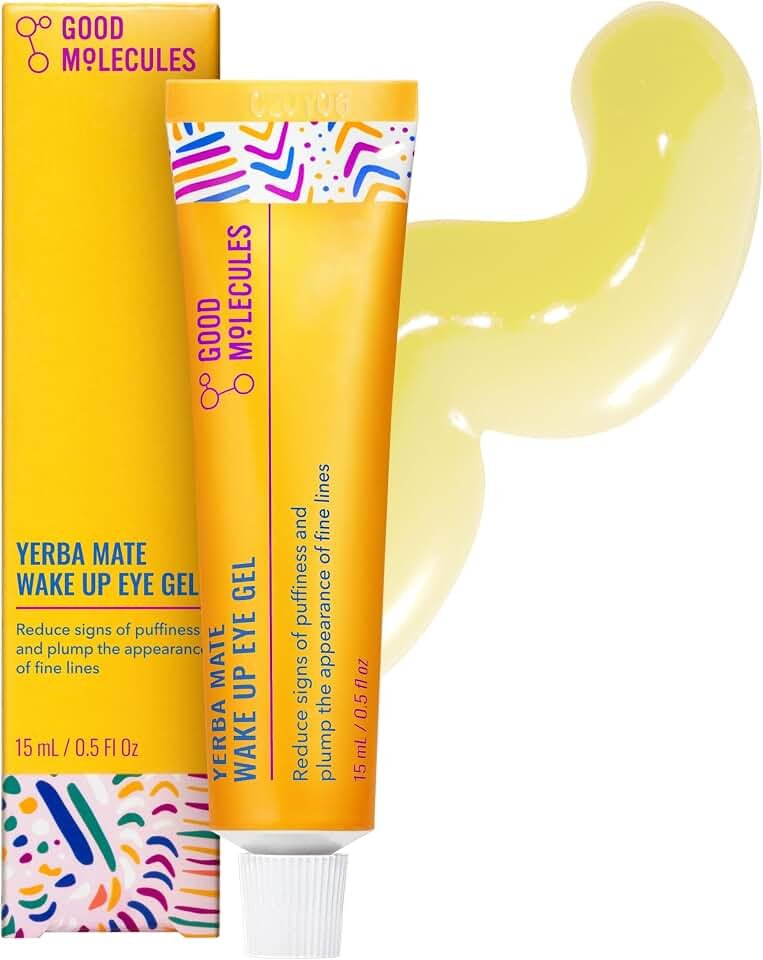 Good Molecules Yerba Mate Wake Up Eye Gel, Caffeine Under Eye Cream, 15 ml | Refreshes and hydrates tired under eyes with caffeine. Helps improve the look of puffiness, under eye bags, and fine lines.