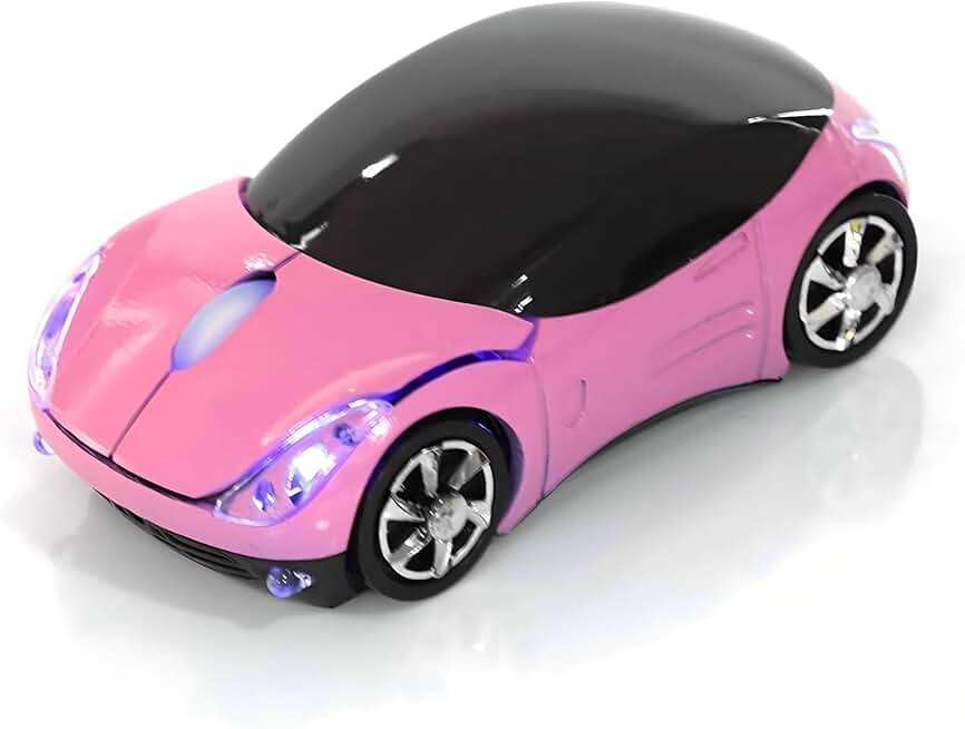 ASHATA 2.4G Car Mouse with USB Reciver 1600DPI Optical Mouse for PC Computer Laptop Tablet, High Cute Mouse for XP//Win7/ME/2000/for OS (Pink)