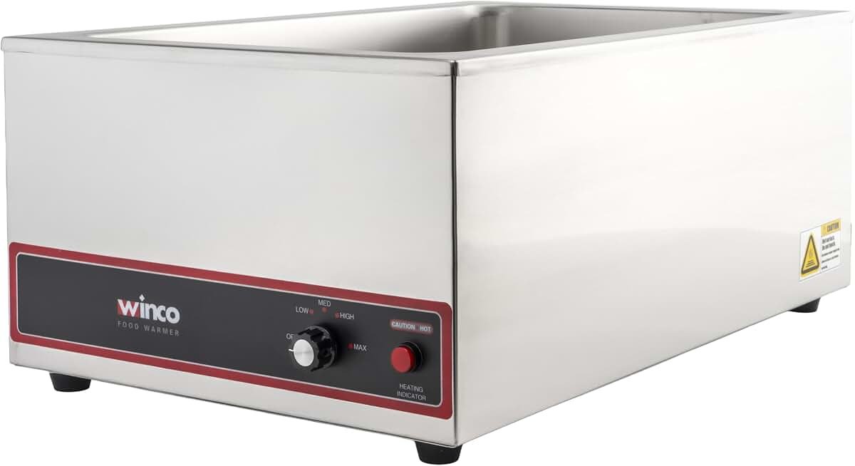 Winco FW-S500 Commercial Portable Steam Table Food Warmer 120V 1200W,Stainless Steel,Large